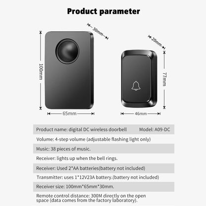 CACAZI Wasserdichte drahtlose Türklingel, DC-Batterie, intelligentes Zuhause, Outdoor, Haushalt, 300 m, Fernbedienung, LED-Blitz, intelligente Türklingel