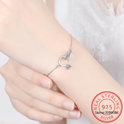 Trendige 925 Silber Herz Doppelkreis Geometrische Charm Armbänder für Frauen Zirkon Armband pulseira feminina Valentinstag Geschenk