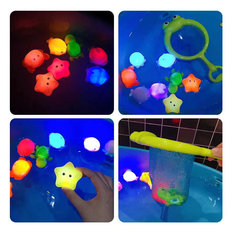 Glühtier-Waschwasser-Set-schwimmendes-Wasser-Lichtnetz-Angeln-Fische-spielendes-Wasserspielzeug-Kinder-Baby-Badespielzeug-schwimmend