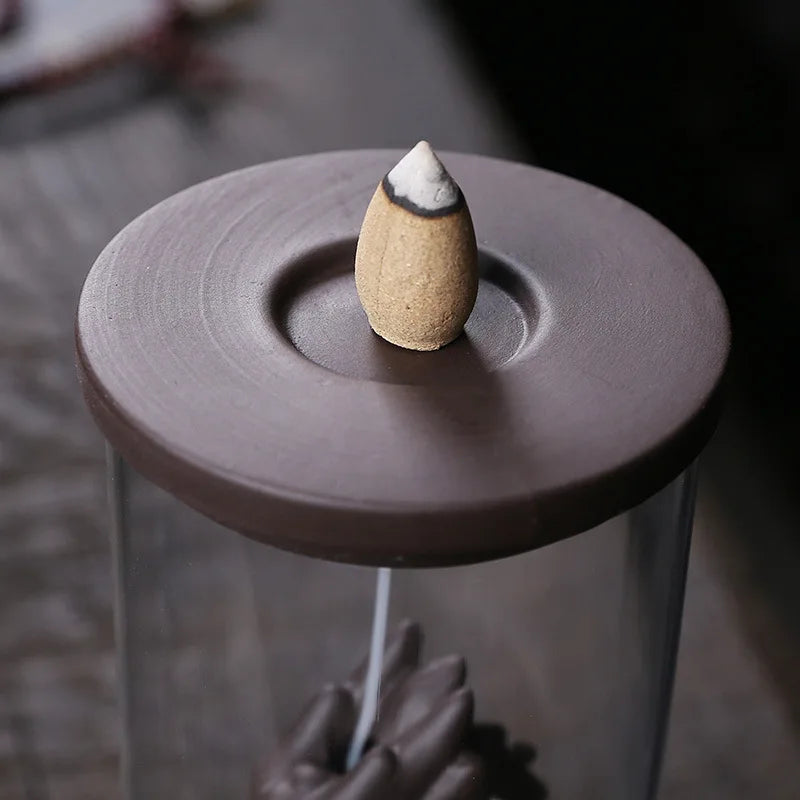 1pc Keramik Wasserfall Rückfluss Weihrauch Brenner Mit Kunststoff Acryl Tasse Winddicht Weihrauch Halter Wohnkultur (ohne Weihrauch)