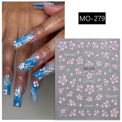 5D geprägte Nail Art Aufkleber Halbtransparente lila Blütenblätter Blumen Kleber Schieber Nägel Aufkleber Dekorationen für die Maniküre