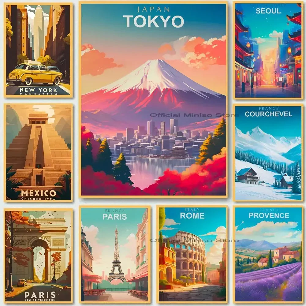 1pc Welt Reisen Städte Rom Paris Wahrzeichen Poster Poster Papier Druck Zuhause Wohnzimmer Bar Restaurant Cafe Kunst Malerei Dekor