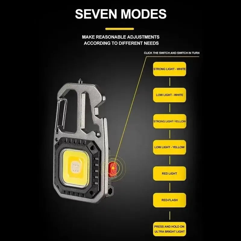 LED Tragbare Schlüsselanhänger Taschenlampe Outdoor Camping COB Arbeitslicht Notbeleuchtung mit Fenster Hammer Flaschenöffner Lampe