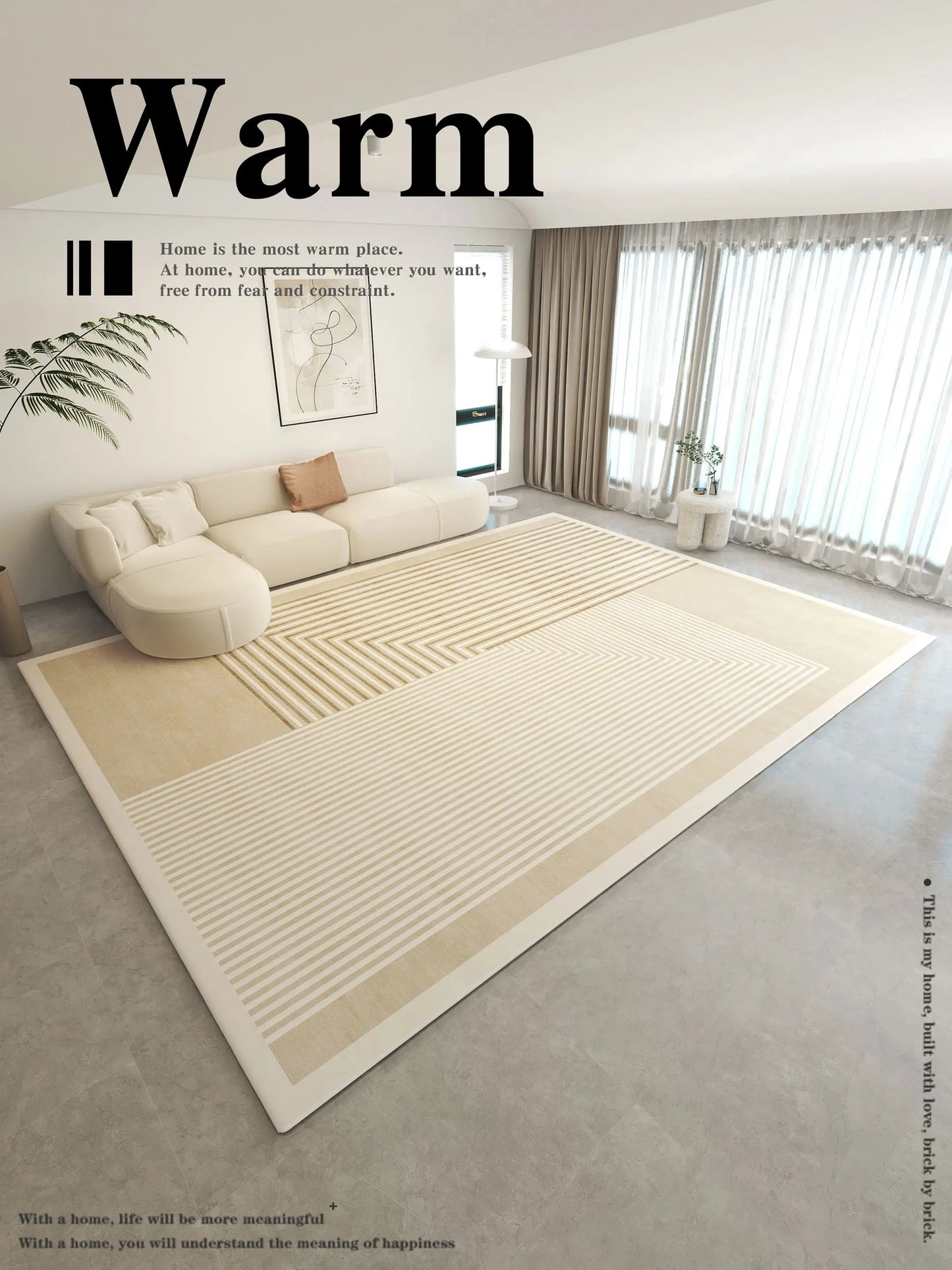 VIKAMA Teppich im einfachen Creme-Stil - Hochwertige, luxuriöse Bodenmatte für Wohn- und Schlafzimmer, ideal als Couchtischunterlage für Herbst und Winter