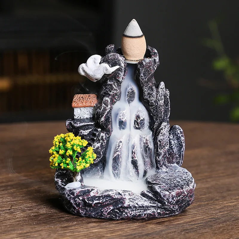 Rückfluss Räucherstäbchenhalter – Wasserfall Räucherbrenner, Aromatherapie Deko-Ornament für Zuhause, inklusive Rückfluss Räucherkegel