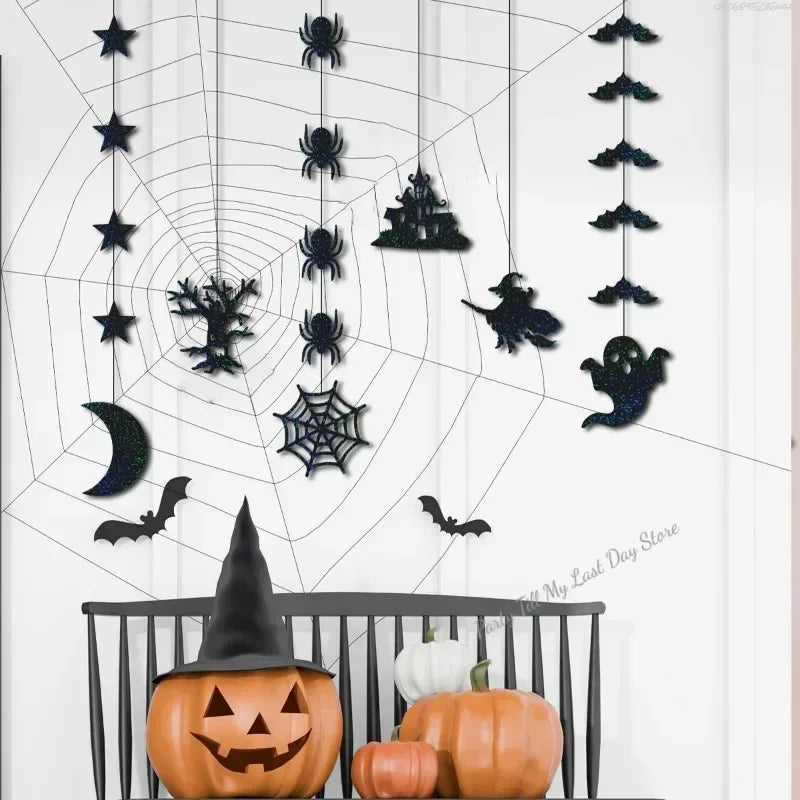 6 Stück Halloween-Hängedeko Girlande: Gruselige Spinnen-, Hexen-, Geister- und Fledermaus-Anhänger, Ornament für fröhliche Halloween-Partydekorationen zu Hause.
