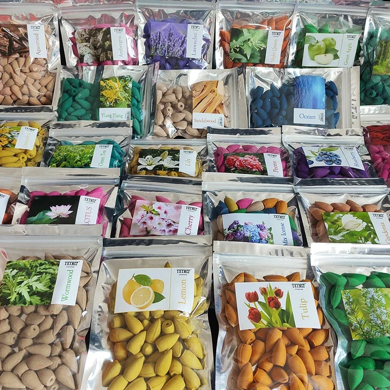 Y 50pcs Haushalt Natürlicher Refluxturm Weihrauch Sandelholz Lavendel Tee Rauch Rückfluss Räucherstäbchen Kegel Duftende Reflux Aromatherapie