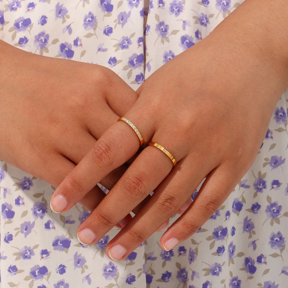 E.B.belle AAA CZ gefüllte dünne Goldringe für weibliche weibliche wasserdichte Kristallringe vergoldeter Edelstahlring