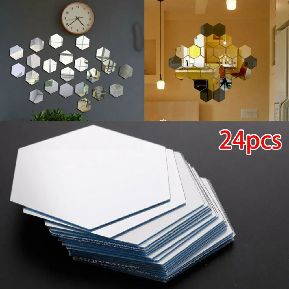 24pcs 3D Hexagon Spiegel Blätter Flexible abnehmbare selbstklebende Spiegel Wandaufkleber Zuhause Wohnzimmer Schlafzimmer Wanddekoration