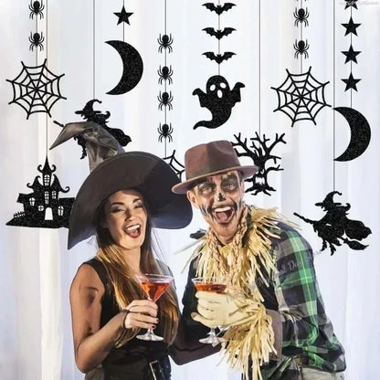 6 Stück Halloween-Hängedeko Girlande: Gruselige Spinnen-, Hexen-, Geister- und Fledermaus-Anhänger, Ornament für fröhliche Halloween-Partydekorationen zu Hause.