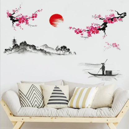 Chinesischer Stil Sakura Japanische Rosa Kirschblüte Baum Dekoration Wandbild Aufkleber Wandaufkleber Poster Tapete Dekor.