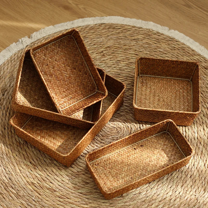 Gewebter Korb zum Organisieren von Kleinigkeiten Aufbewahrungskörbe Schublade Schrank Organzier Desktop Organizer Box Panier Rangement Cesta Mimbre