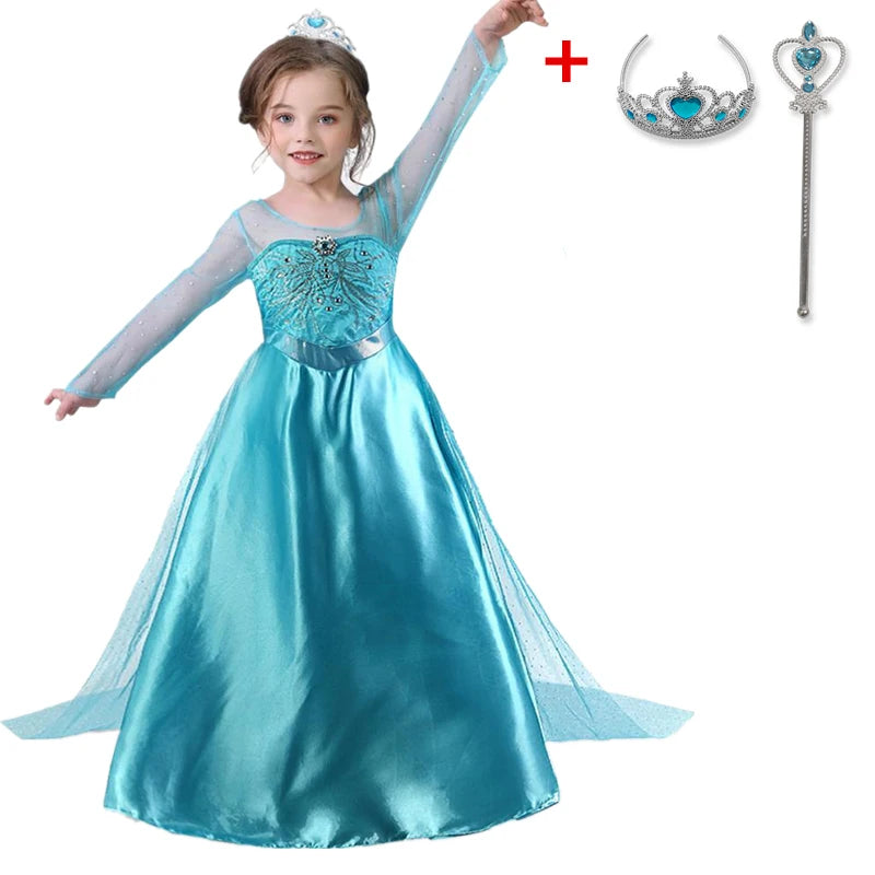 Elsa-Kleid für Mädchen (3-10 Jahre): Prinzessinnenkleid für Kinder, Kostüm für Geburtstagsfeiern, Halloween, Karneval, Ostern und Cosplay.