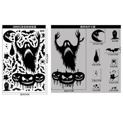 Schwarze Halloween-Dekoration: Skelett-Hand und Kürbis-Türsticker, Geisterfest-Partydekoration, Narbenmund-Wandsticker, "Happy Halloween" Motiv.
