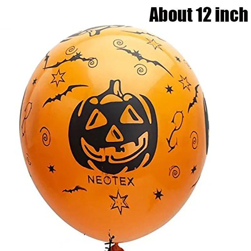 Gruselige Halloween-Luftballons: Spielzeug für Kinder, Kürbis-, Skelett- und Geisterdesigns, Partydekoration für Bar, schwarze und orange Latexballons für Halloween.