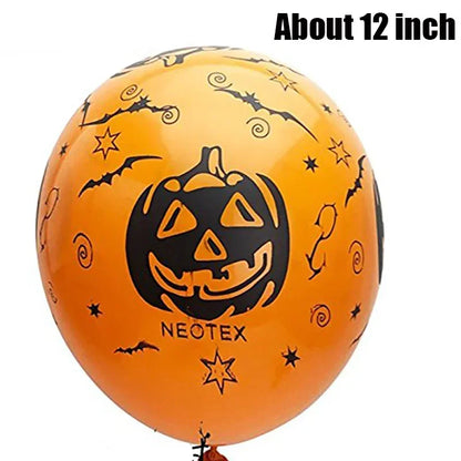 Gruselige Halloween-Luftballons: Spielzeug für Kinder, Kürbis-, Skelett- und Geisterdesigns, Partydekoration für Bar, schwarze und orange Latexballons für Halloween.
