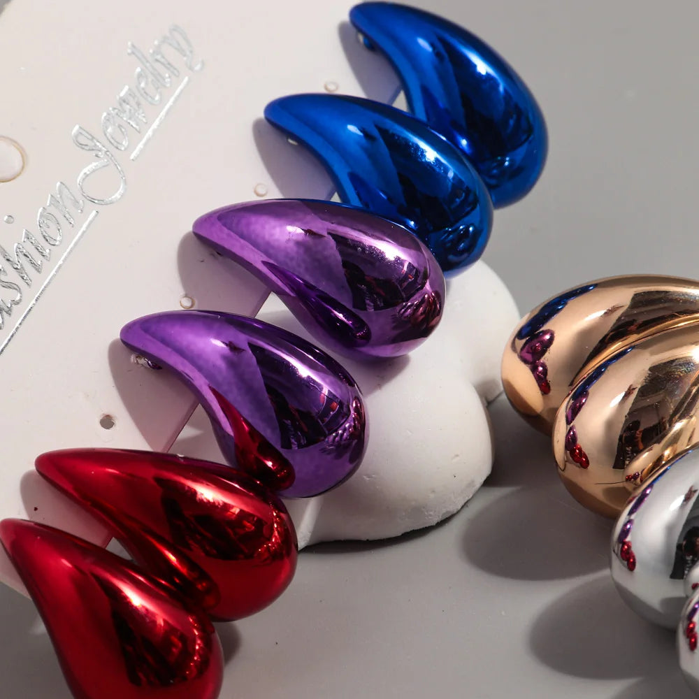 Neue 3 Paar / Set Chunky Wassertropfen Creolen Duplikate für Frauen Dicke Metallic-Farbe Acryl Tear Drop Ohrring Leichter Schmuck