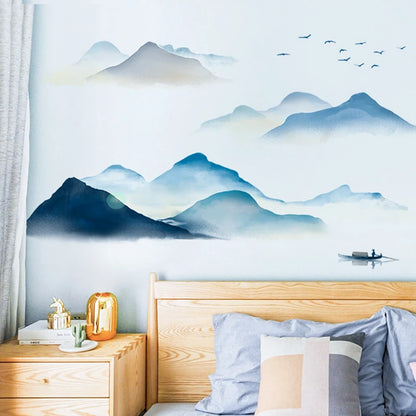 Ink Wash Mountain Wandaufkleber für Wohnzimmer Zuhause Schlafzimmer Kleiderschrank Wanddekoration Selbstklebende Vinyl Aufkleber Tapeten