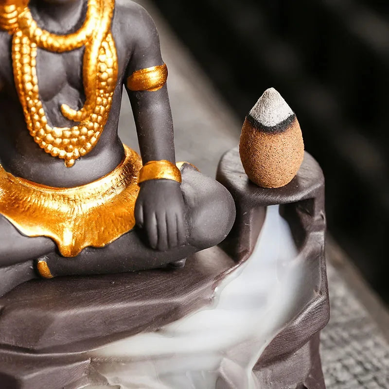 Shiva Buddha  Ornaments For Home Decoration Backflow Incense Burner Handmade Purple Clay Incense Stick Holder -No Incense