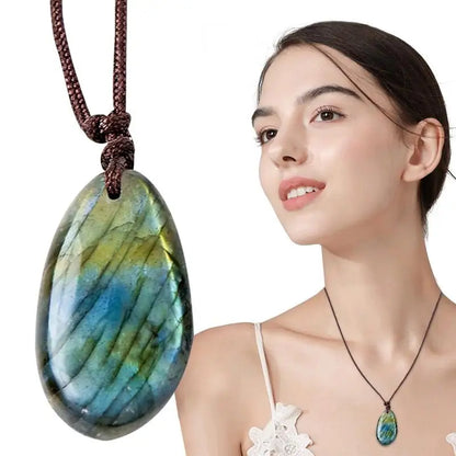 Natürlicher Kristall Labradorit Stein Edelstein Anhänger Mondstein Sonnenstein Anhänger Wahrsagerei Spirituelle Meditation Schmuck Halskette