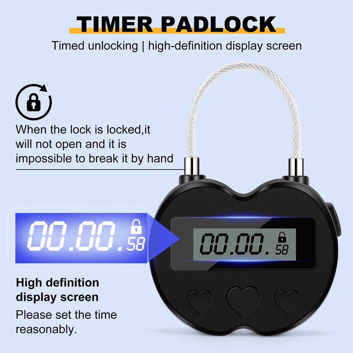 Smart Time Lock LCD-Display Zeitschloss Multifunktions-Reise-Elektronisches, wasserdichtes USB-wiederaufladbares temporäres Vorhängeschloss