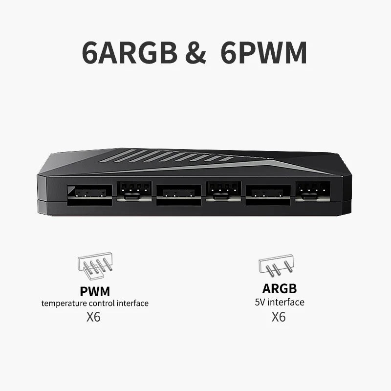 TEUCER LP-6P ARGB-Fernbedienung, 6-Wege-Splitter, 4-poliger PWM-Lüfter-Hub für Computer-PC-Gehäuse, Chassis, Kühler, SATA-Netzteil