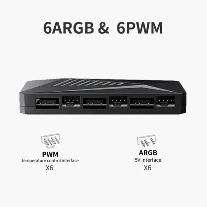 TEUCER LP-6P ARGB-Fernbedienung, 6-Wege-Splitter, 4-poliger PWM-Lüfter-Hub für Computer-PC-Gehäuse, Chassis, Kühler, SATA-Netzteil