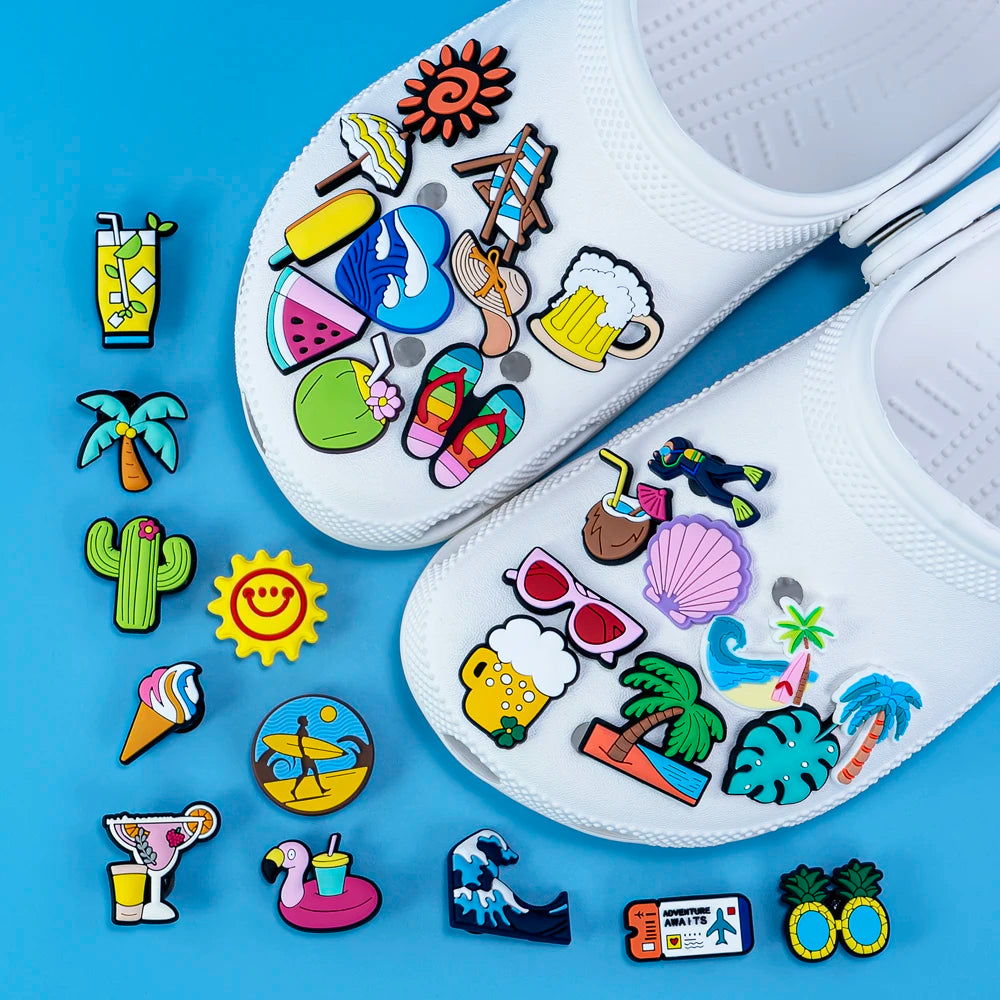 1/30pcs Hawaiianischer Stil Schuh Charms Sunshine Meer kaltes Bier Schuh Dekorationen Sonnenschirm Sonnenbrille Liege Strand Sandalen Zubehör