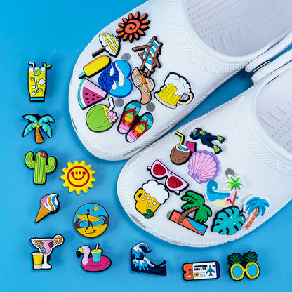 1/30pcs Hawaiianischer Stil Schuh Charms Sunshine Meer kaltes Bier Schuh Dekorationen Sonnenschirm Sonnenbrille Liege Strand Sandalen Zubehör