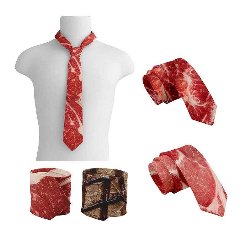 Unisex-Krawatte im Fleisch-Design: Modische Krawatte mit Hot-Food-Print, lustiges Accessoire für Herren, Partys und Halloween-Outfits.