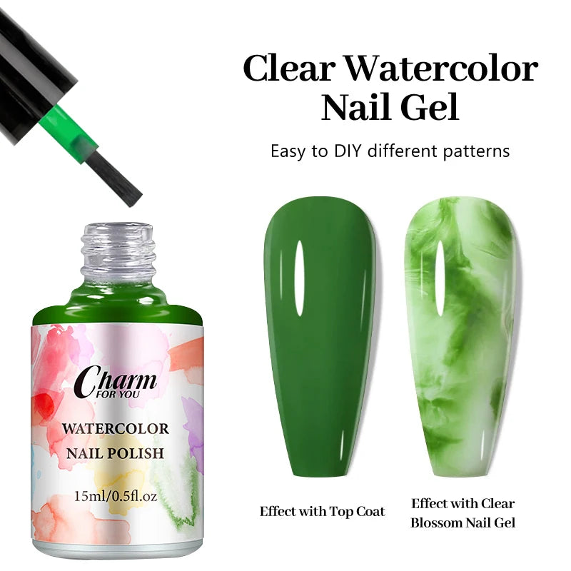 15ml Aquarell Tinte Nagellack Farbe Blühender Effekt Schnell Trocknen Weißer Klarlack Nageldekoration