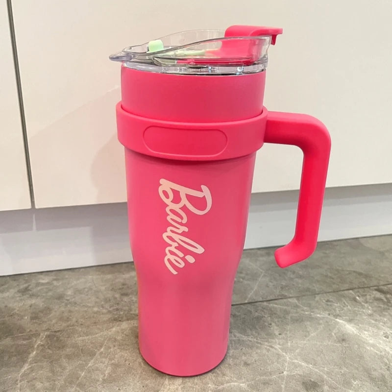 Miniso-Trend-Barbie-Series-Riesen-Großraum-Strohhalm-Stahl-Bling-Bling-Pink-Barbe-Wasserbecher-1200 ml-für-Mädchen-Geburtstagsgeschenk