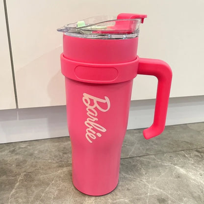 Miniso-Trend-Barbie-Series-Riesen-Großraum-Strohhalm-Stahl-Bling-Bling-Pink-Barbe-Wasserbecher-1200 ml-für-Mädchen-Geburtstagsgeschenk