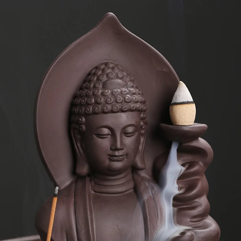 1Pc Glückverheißende Wolken Buddha Lila Ton Rückfluss Räucherstäbchen Brenner Räucherstäbchen Halter Home Office Teehaus Dekorieren -Kein Weihrauch