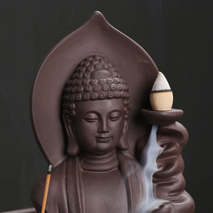 1Pc Glückverheißende Wolken Buddha Lila Ton Rückfluss Räucherstäbchen Brenner Räucherstäbchen Halter Home Office Teehaus Dekorieren -Kein Weihrauch