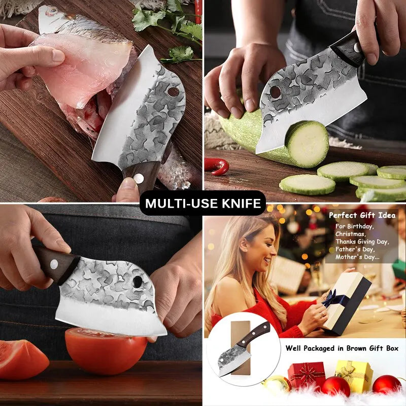 Fleischerbeil Handgeschmiedetes Full Tang Küchenmesser Ultra Sharp Kochmesser Ausbeinmesser Metzgermesser für Küchengrill