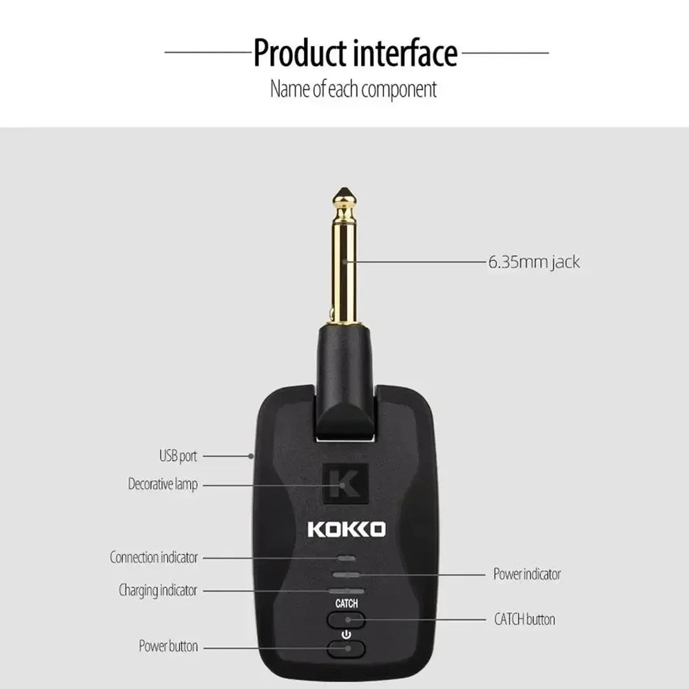Kokko FW2D 2.4GHz Wireless Gitarrensystem -Senderempfänger wieder aufladbarer drahtloser Sender -Gitarrenteile und -zubehör