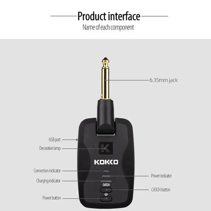Kokko FW2D 2.4GHz Wireless Gitarrensystem -Senderempfänger wieder aufladbarer drahtloser Sender -Gitarrenteile und -zubehör