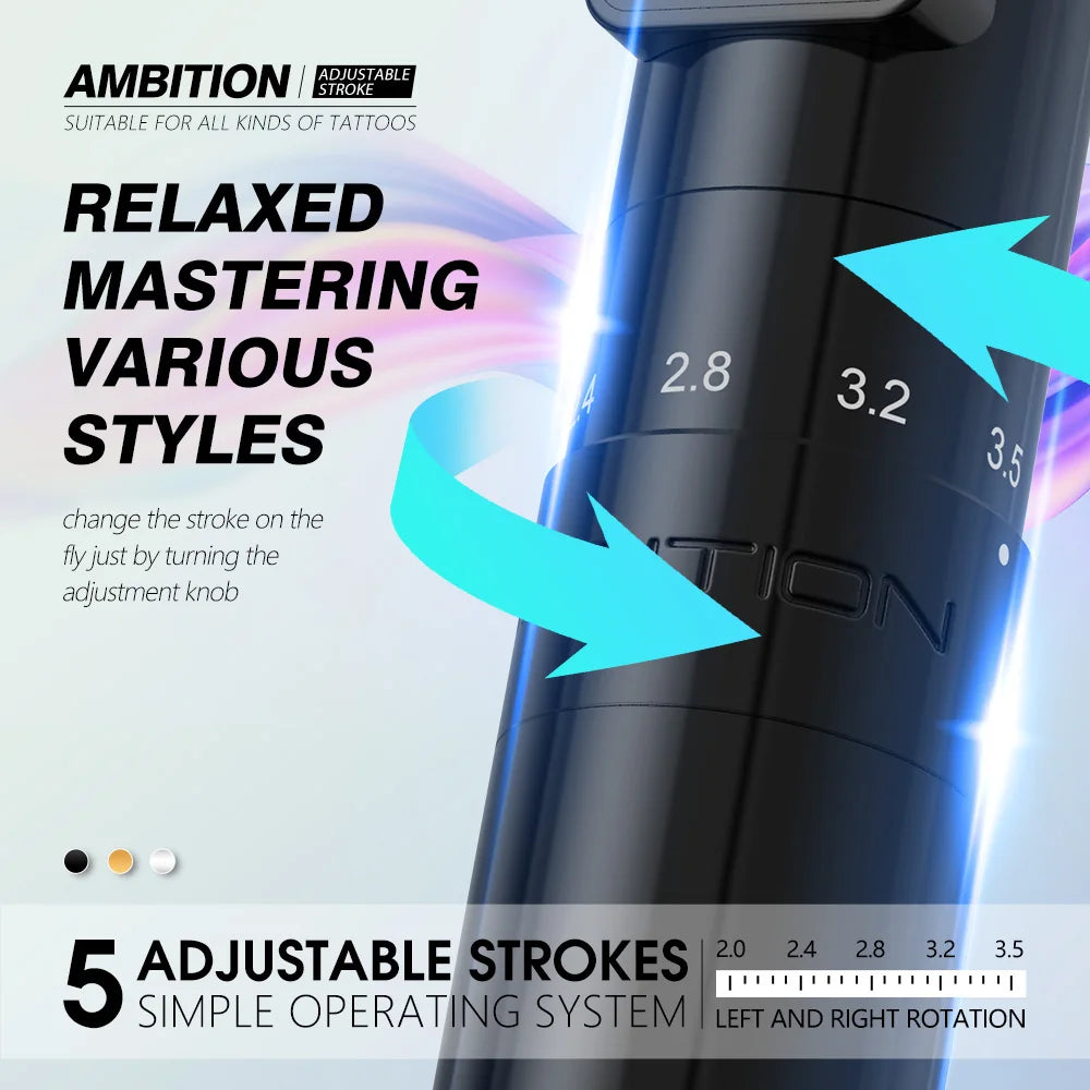 Ambition Sally Wireless Permanent Make-up Maschine Tattoo Pen Rotary 2,0-3,5 mm einstellbarer Hub Coreless Motor Tattoo Zubehör