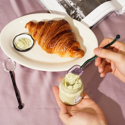 Creative Glass Milk Spoons Colored Transparent Coffee Dessert Stirring Spoon Long Handle Round Kitchen Tableware Stirrer Rod 1PC