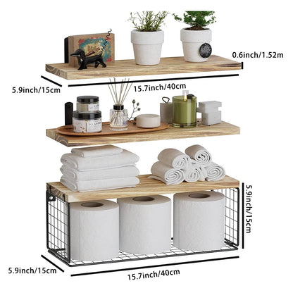 Wandmontiertes Aufbewahrungsregal aus Holz Badezimmer-Aufbewahrungskorb Schwebende Vitrine Dekorativer Wandgitter-Organizer Wohnaccessoires Dekor