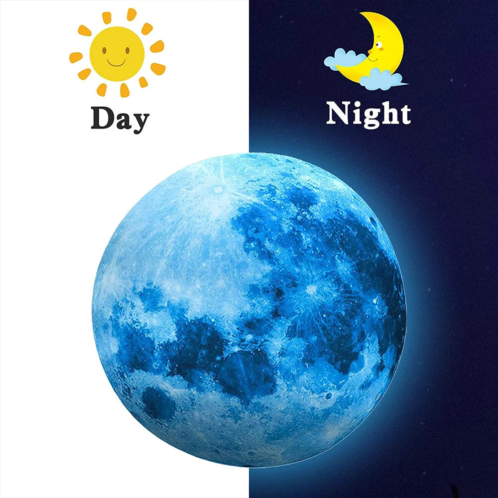 Glow in The Dark Moon Wandaufkleber für Kinder Baby Zimmer 3D Space Planet Wandaufkleber Wohnzimmer Home Decals