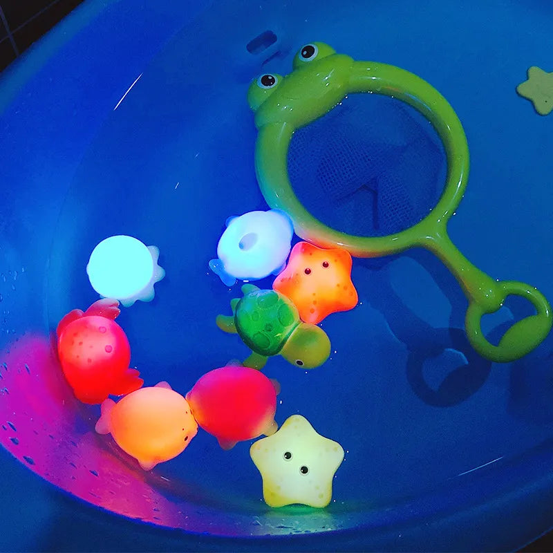 Glühtier-Waschwasser-Set-schwimmendes-Wasser-Lichtnetz-Angeln-Fische-spielendes-Wasserspielzeug-Kinder-Baby-Badespielzeug-schwimmend