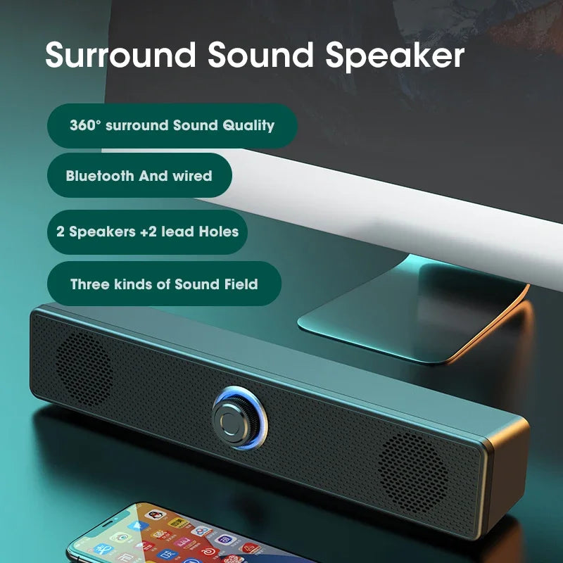 Heimkino Bluetooth-Lautsprecher Kabelgebundene und kabellose Soundbar USB-betriebene Soundbar für TV-PC-Laptop-Gaming-Surround-Audiosystem