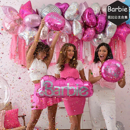 5er-Set Barbie Pink Themen-Serie – Große Partyhintergrunddekoration, einzeln verpackte Aluminiumfolienballons