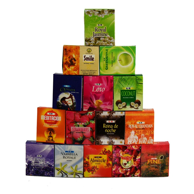 10pcs/Box Indien Kegel Weihrauch kleine Kasten natürliche duftende Gewürze Jasmin Lavendel Vanille Wohnzimmer Buddhismus Turm Weihrauch