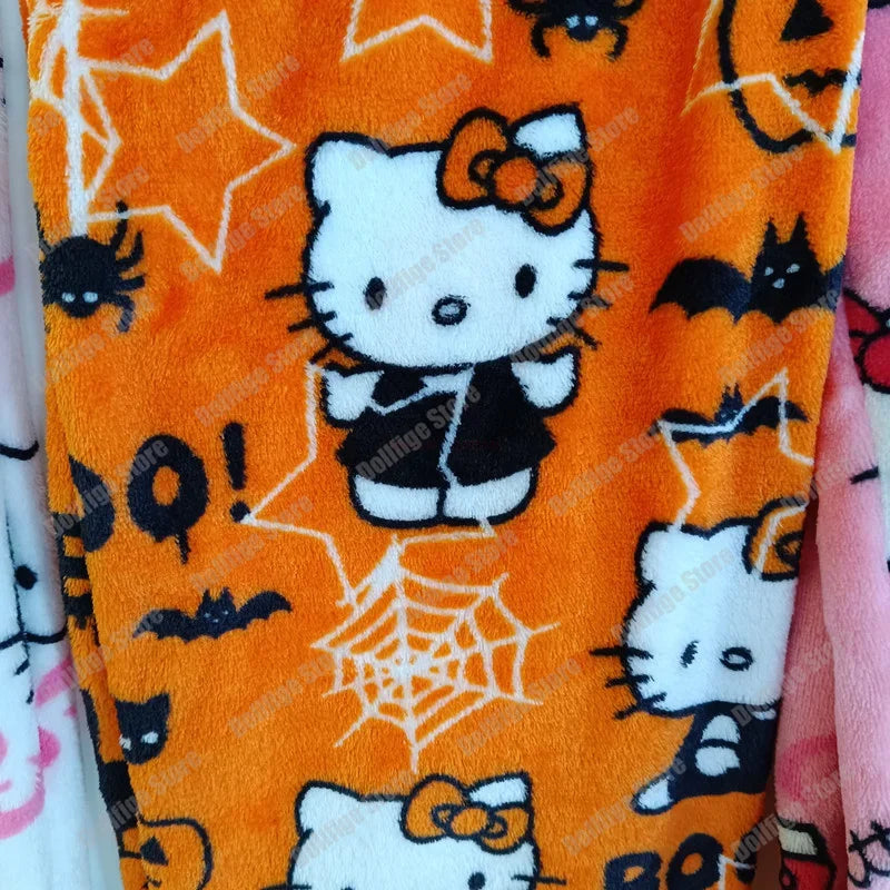 Weihnachts-Hello-Kitty-Pyjama: Halloween-Flanellhose für Damen, kawaii Wollhose im Anime-Cartoon-Stil, lässige Homewear für den Herbst.
