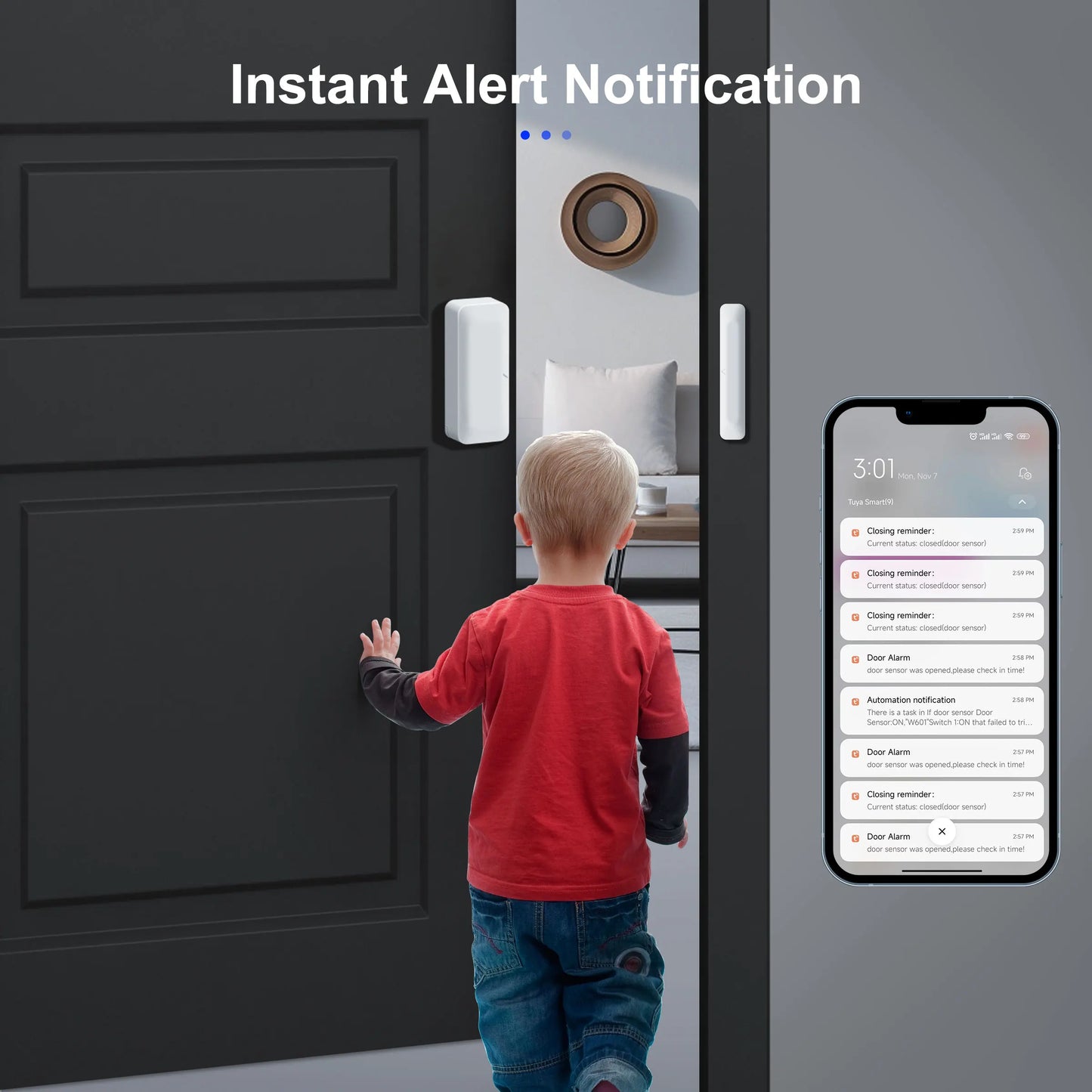 GIRIER Tuya ZigBee Tür- und Fenstersensor, intelligenter kabelloser Kontaktdetektor für die Sicherheit zu Hause, Arbeit mit Home Assistant ZigBee2MQTT