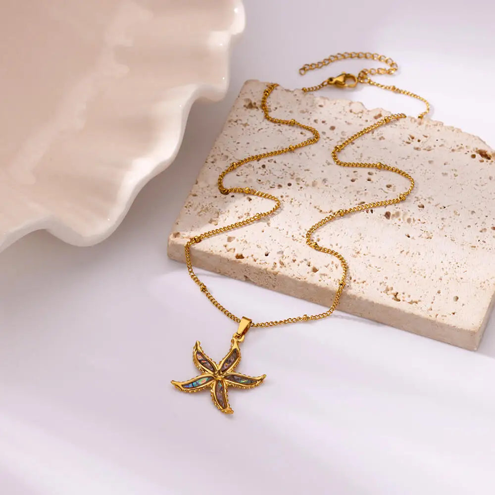 Sommer Seestern Anhänger Halskette für Frauen Zarte Perlen Kette Halsketten Mädchen Strand Edelstahl Schmuck Zubehör kragen