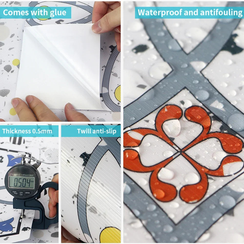 4PCS Peel and Stick Boden Aufkleber Vinylboden Wasserdicht Ölbeständig und rutschfest DIY Schlafzimmer Küche Badezimmer Heimtextilien